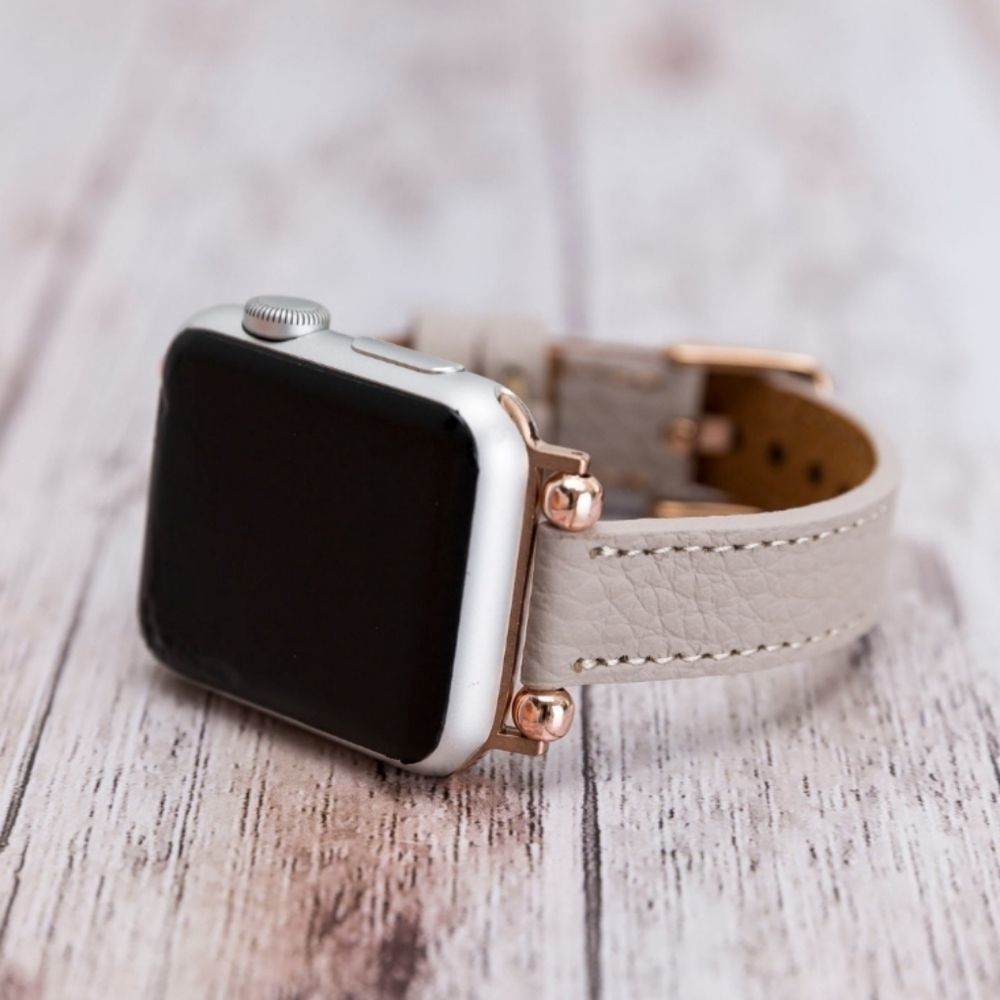 Premium Leather Apple Watch Band Straps Beige-Gray